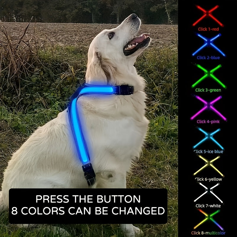 Gilet LED rechargeable pour animaux de compagnie à 8 couleurs - Gardez votre chien en sécurité et visible la nuit avec des lumières clignotantes - Convient aux chiens de taille moyenne et grande