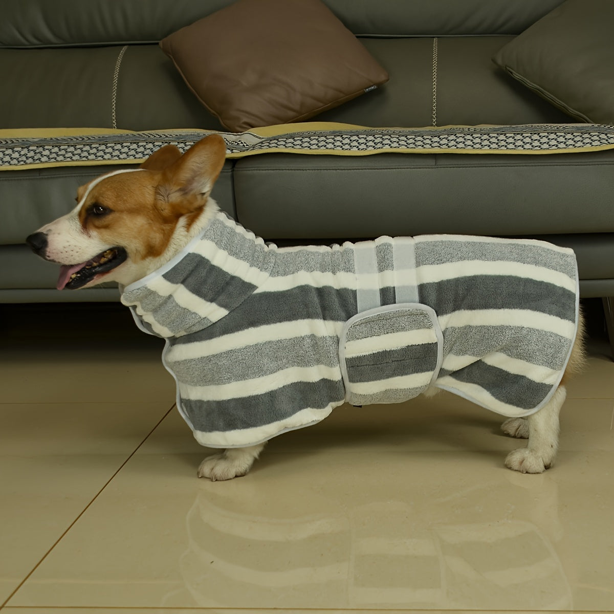 Serviette de bain rayée à séchage rapide pour chien - Peignoir de séchage pour chien en polyester super absorbant et réglable - Parfait pour le bain, les promenades humides et la natation