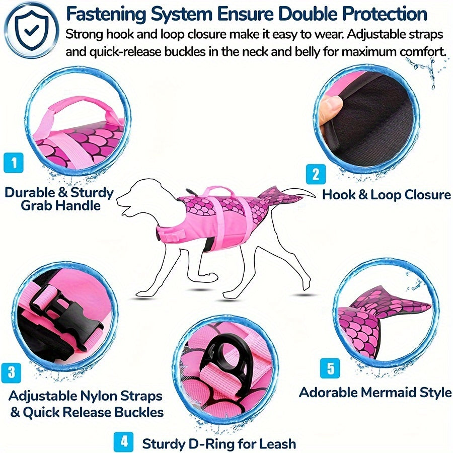 Maillot de bain pour animal de compagnie 1 pièce requin sirène, gilet de sauvetage pour chien, vêtements de bain pour chien, costume d'été pour chien, vêtements de maillot de bain