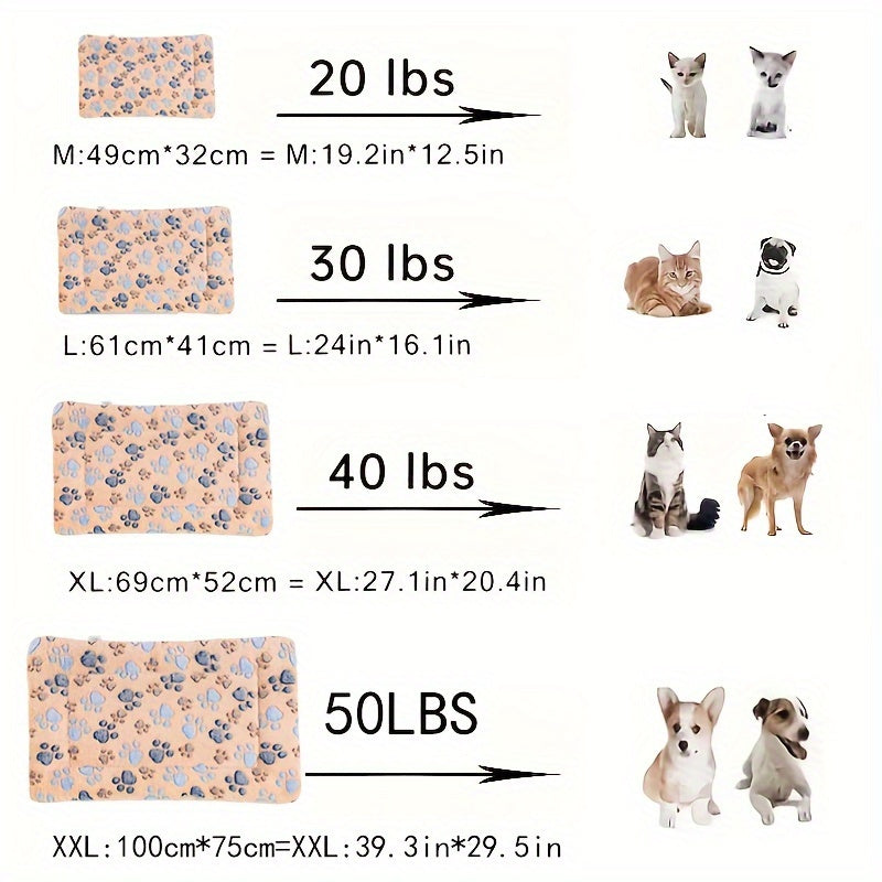 Coussin pour animal de compagnie à motif de pattes de chien au café de dessin animé – Matelas pour chat double couche, confortable et chaud