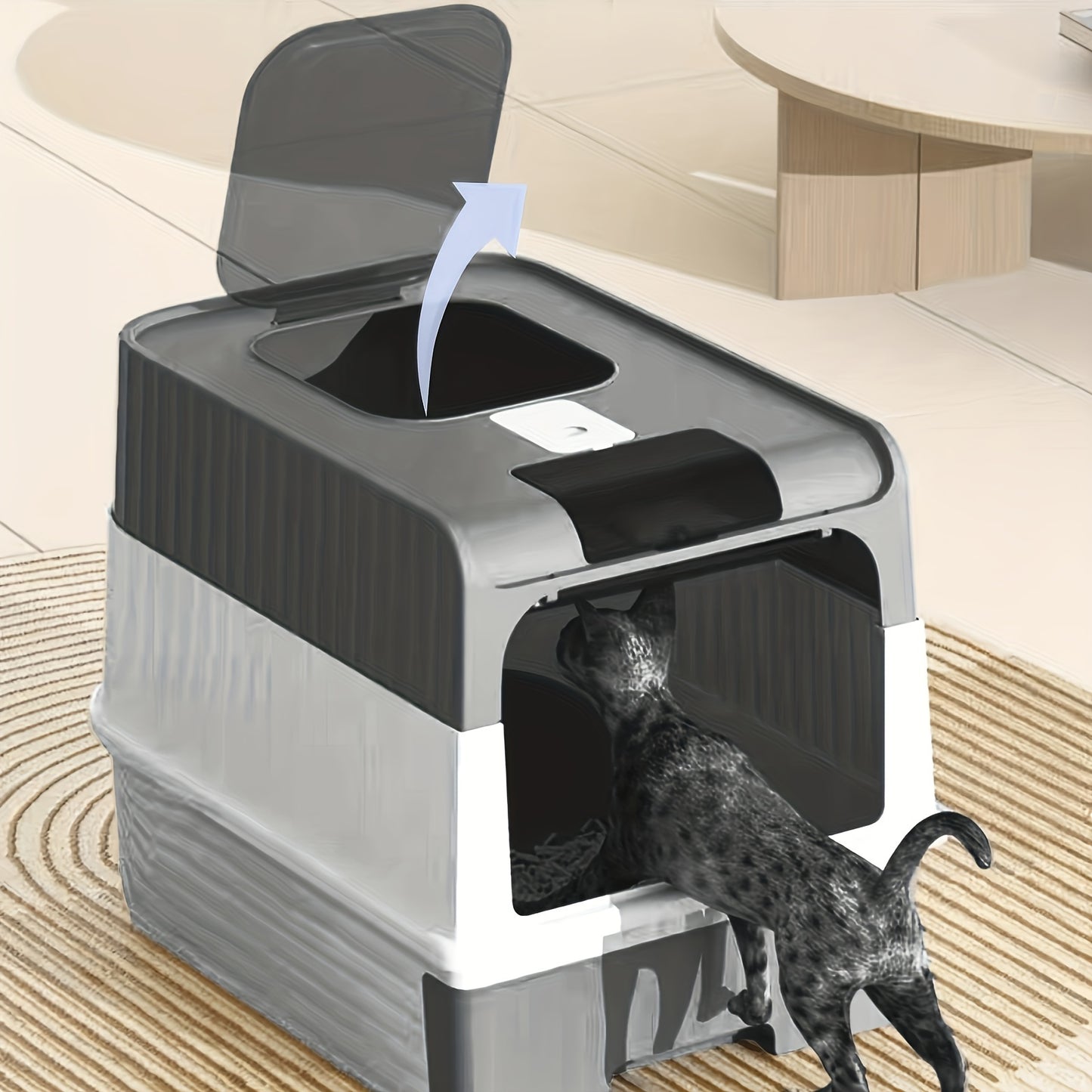Bac à litière pour chat fermé avec tiroir, filtration d'air supérieure à double entrée, contrôle des odeurs anti-fuite, bac à litière rectangulaire en plastique pour chat avec pelle à litière incluse