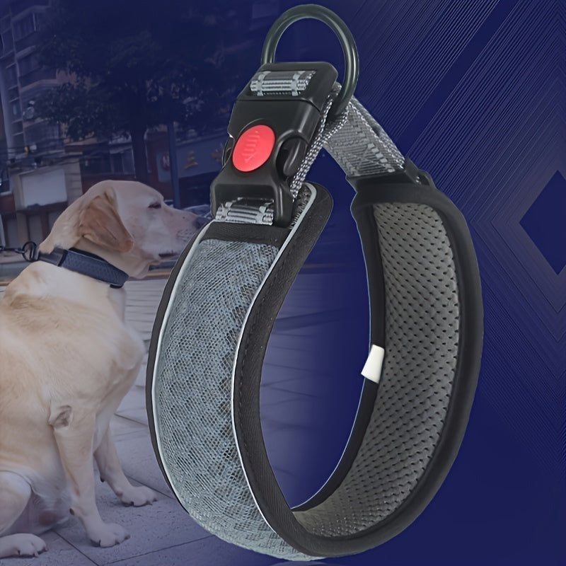 Collier réfléchissant réglable pour chien avec sangle de cou rembourrée – Respirant, à dégagement rapide et sans danger la nuit