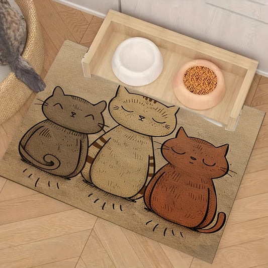 1 tapis d'alimentation pour animaux de compagnie imperméable et résistant à l'huile sur le thème du chat mignon - Set de table en polyester toutes saisons facile à nettoyer pour chats et chiens