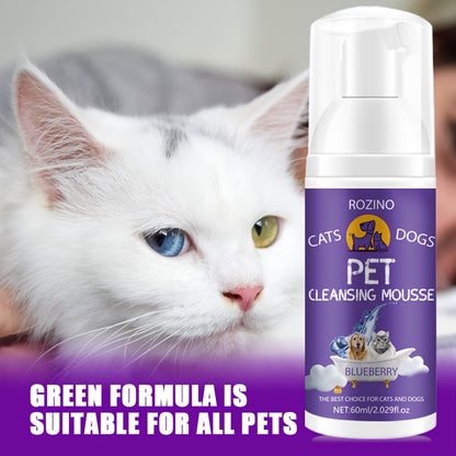 Rozino Cats & Dogs Pet Cleansing Mousse, 60ml - Easy-to-Use, Gentle Formula with Blueberry Extract for a Fresh Scent, Ideal for All Breeds, Pet Hygiene Product|Petfriendly Design|Blueberry Scented