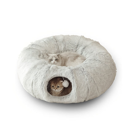 Lit tunnel en peluche confortable pour chat - Pliable et chaud 