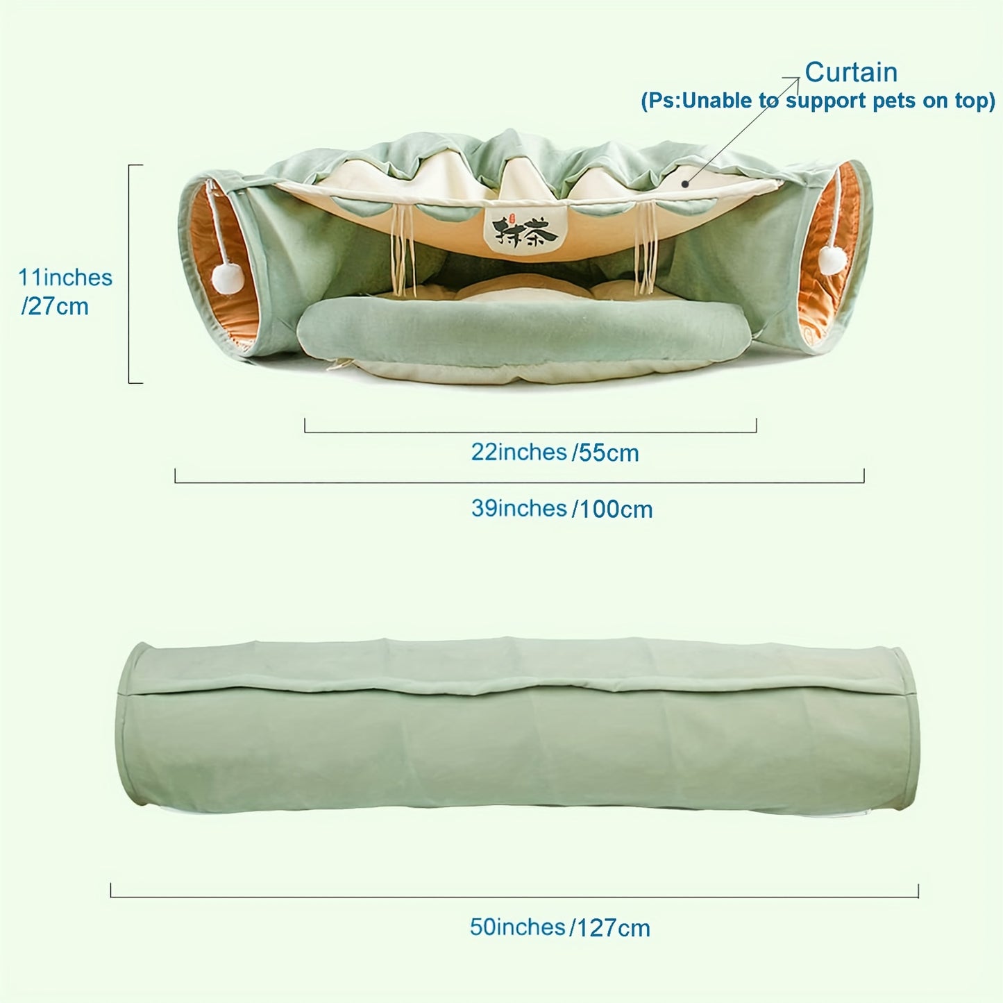 Tunnel pliable pour chat avec lit lavable – Jouet d'intérieur idéal pour les chats de petite et moyenne taille