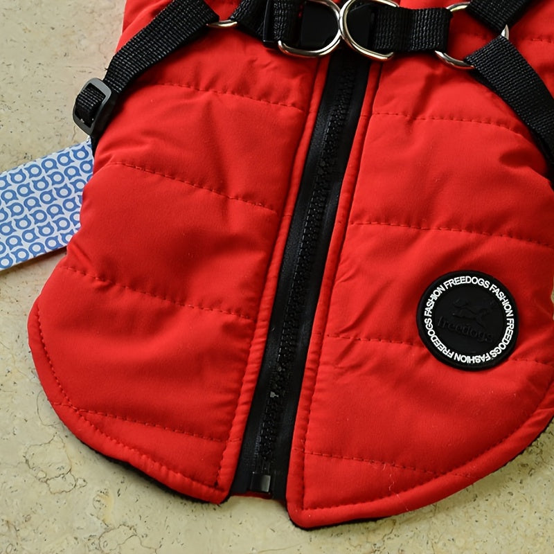 Gilet rembourré chaud pour chien avec harnais pour petits et moyens chiens - Manteau rouge pour plus de confort et de sécurité Cadeau de Noël