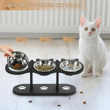 3pcs Adjustable Elevated Cat Bowls with Stainless Steel Inserts - 15-Degree Tilted, Height-Adjustable for Cats & Small Pets, Easy to Clean & Portable, Ideal for Food & Water, Cat Food Bowls
