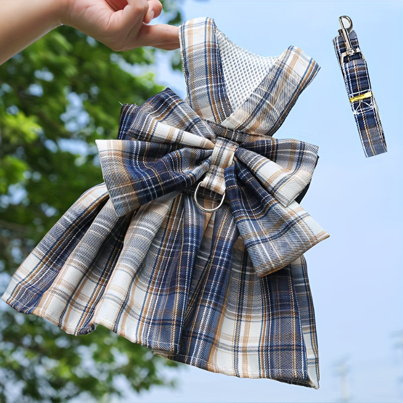 Ensemble robe pour animaux de compagnie avec nœud papillon et laisse pour petits chiens et chats - Jolie robe d'été princesse pour chihuahua, yorkshire - Lavage à la main uniquement, polyester tissé, pull toutes saisons pour animaux de compagnie 