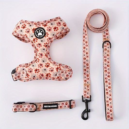 Ensemble harnais et laisse pour chien en tricot toutes saisons – Gilet de poitrine réglable et respirant avec boucle à pression