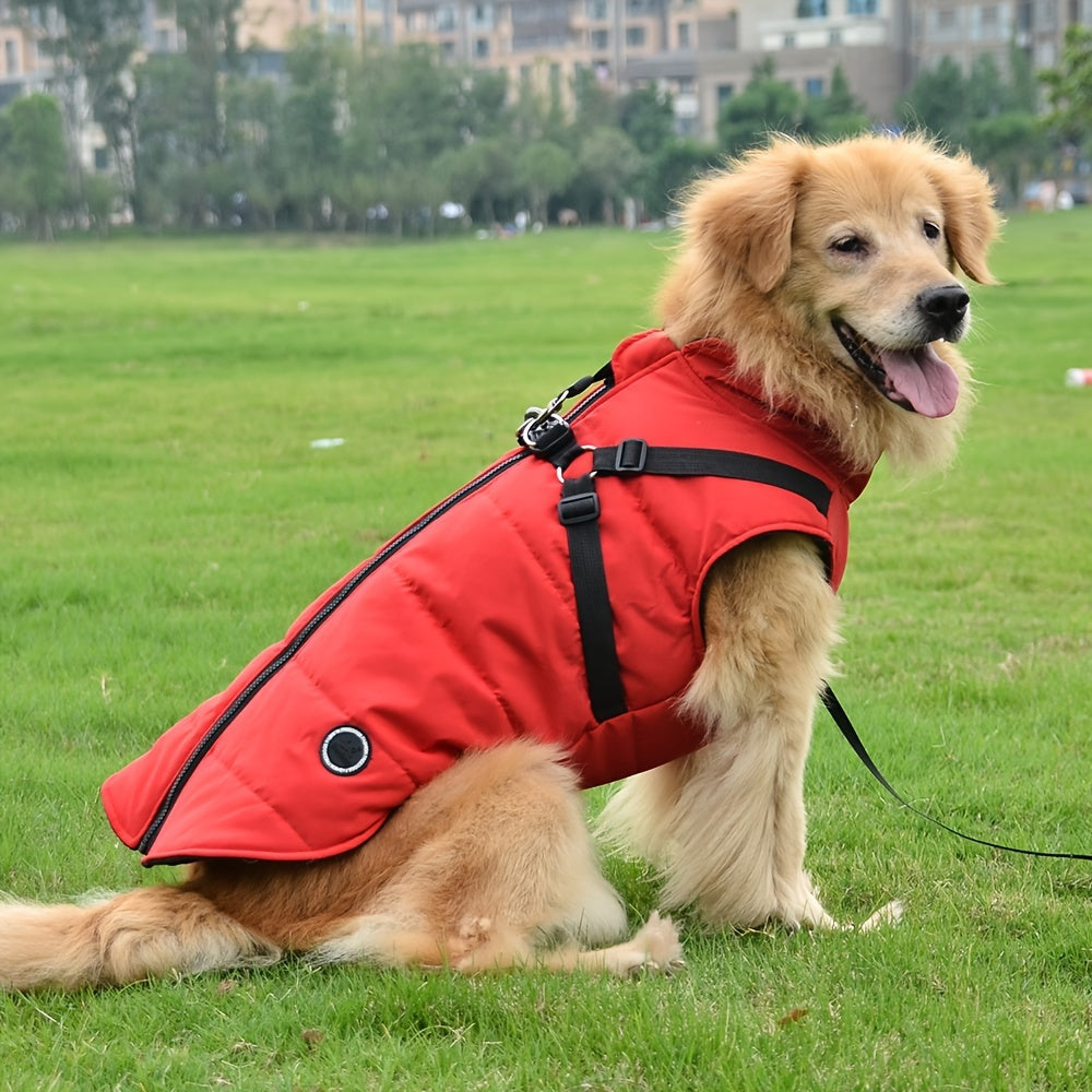 Gilet rembourré chaud pour chien avec harnais pour petits et moyens chiens - Manteau rouge pour plus de confort et de sécurité Cadeau de Noël