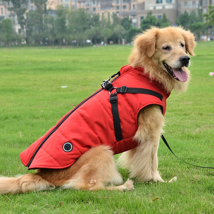 Gilet rembourré chaud pour chien avec harnais pour petits et moyens chiens - Manteau rouge pour plus de confort et de sécurité Cadeau de Noël