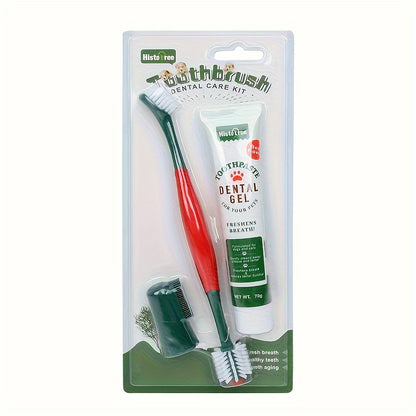 Kit de soins dentaires pour animaux de compagnie 3 pièces – Brosse à dents en silicone souple, dentifrice non toxique et gel pour haleine fraîche pour chiens et chats