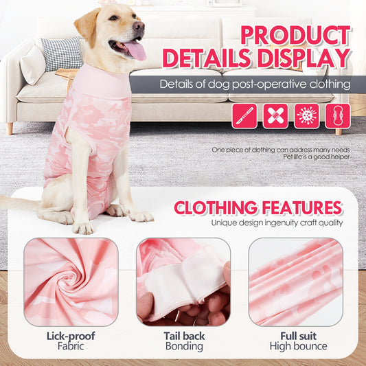 1-teiliger Genesungsanzug für Haustiere mit hohem Kragen, postoperative Hundekleidung aus Nylon und Elastan, einfaches An- und Ausziehen mit Magic Tape, leckfest, bequem für alle Jahreszeiten, Pullover aus Strickstoff für kleine bis große Hunderassen