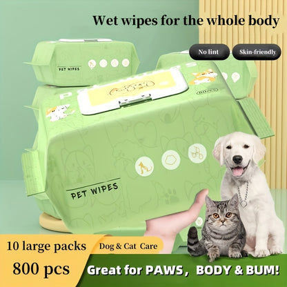 Feuchttücher für die Fellpflege von Haustieren, 80 Stück, geeignet für Katzen und Hunde, kein Ausspülen erforderlich, Feuchttücher zum schnellen Baden von Haustieren, geeignet für Ohren, Pfoten, Gesäß und Körper