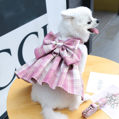 Ensemble robe pour animaux de compagnie avec nœud papillon et laisse pour petits chiens et chats - Jolie robe d'été princesse pour chihuahua, yorkshire - Lavage à la main uniquement, polyester tissé, pull toutes saisons pour animaux de compagnie 
