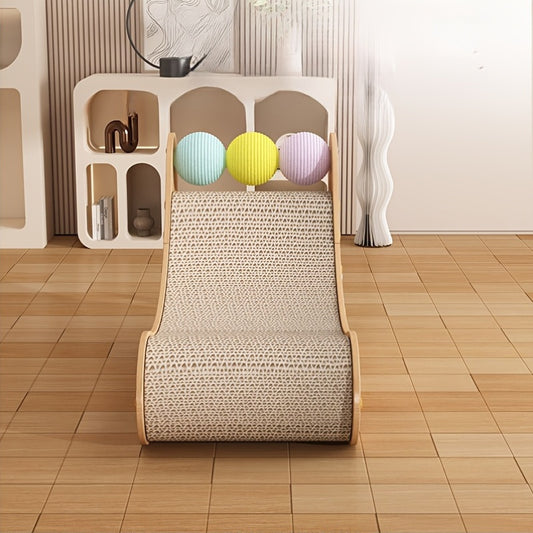 Grand lit griffoir pour chat Whisker Wonders avec balles de jeu suspendues - Tapis à gratter en panneaux de fibres durables - Lit pour chat résistant aux rayures, meuble interactif pour chats 