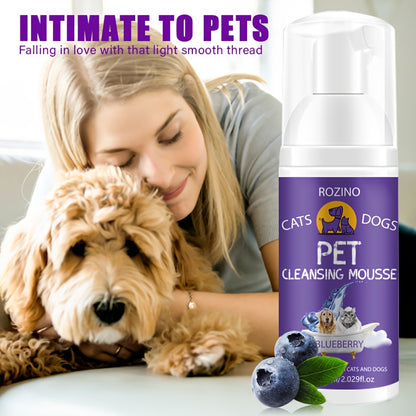 Rozino Cats & Dogs Pet Cleansing Mousse, 60ml - Easy-to-Use, Gentle Formula with Blueberry Extract for a Fresh Scent, Ideal for All Breeds, Pet Hygiene Product|Petfriendly Design|Blueberry Scented