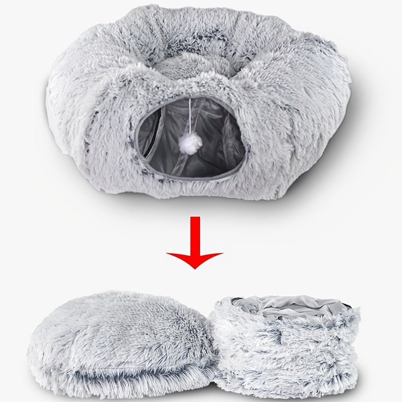 Lit tunnel en peluche confortable pour chat - Pliable et chaud 