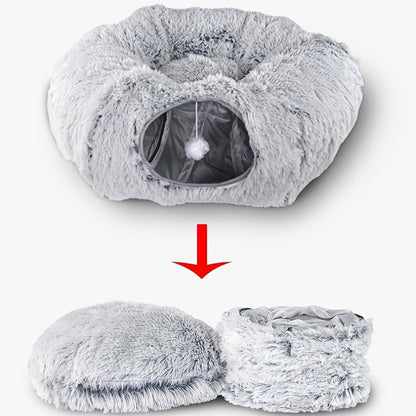 Lit tunnel en peluche confortable pour chat - Pliable et chaud 