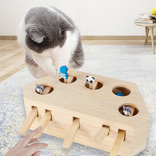 Jouet interactif en bois pour chat - Jeu d'attrape-souris 