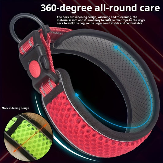 Collier réfléchissant réglable pour chien avec sangle de cou rembourrée – Respirant, à dégagement rapide et sans danger la nuit