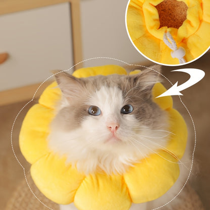 Soft Touch | Verstellbares Sonnenblumen-Halsband für Katzen und kleine Hunde – weiches Polyester, Cartoon-Design, Anti-Leck- und Kratzschutzkegel mit sicherem Schnallenriemen, Haustierhalsband 