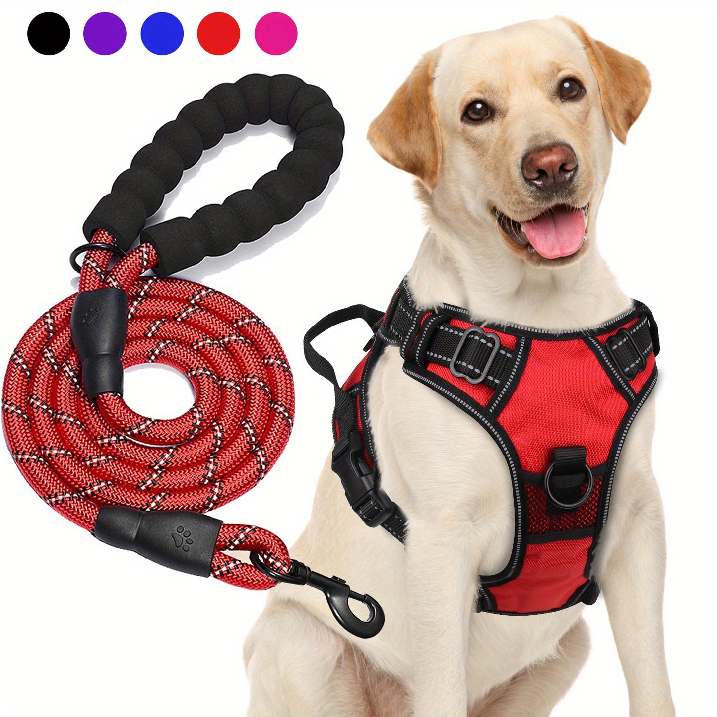 Ensemble harnais et laisse réfléchissants pour chien - Réglable et durable