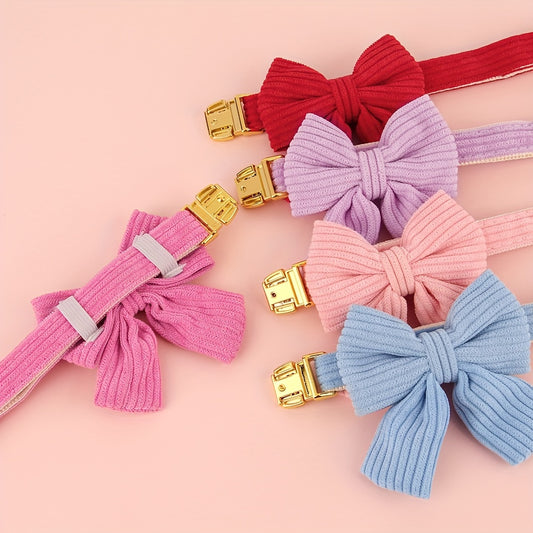 Collier pour chien en velours côtelé personnalisable avec nœud – Réglable et confortable pour les petites et moyennes races