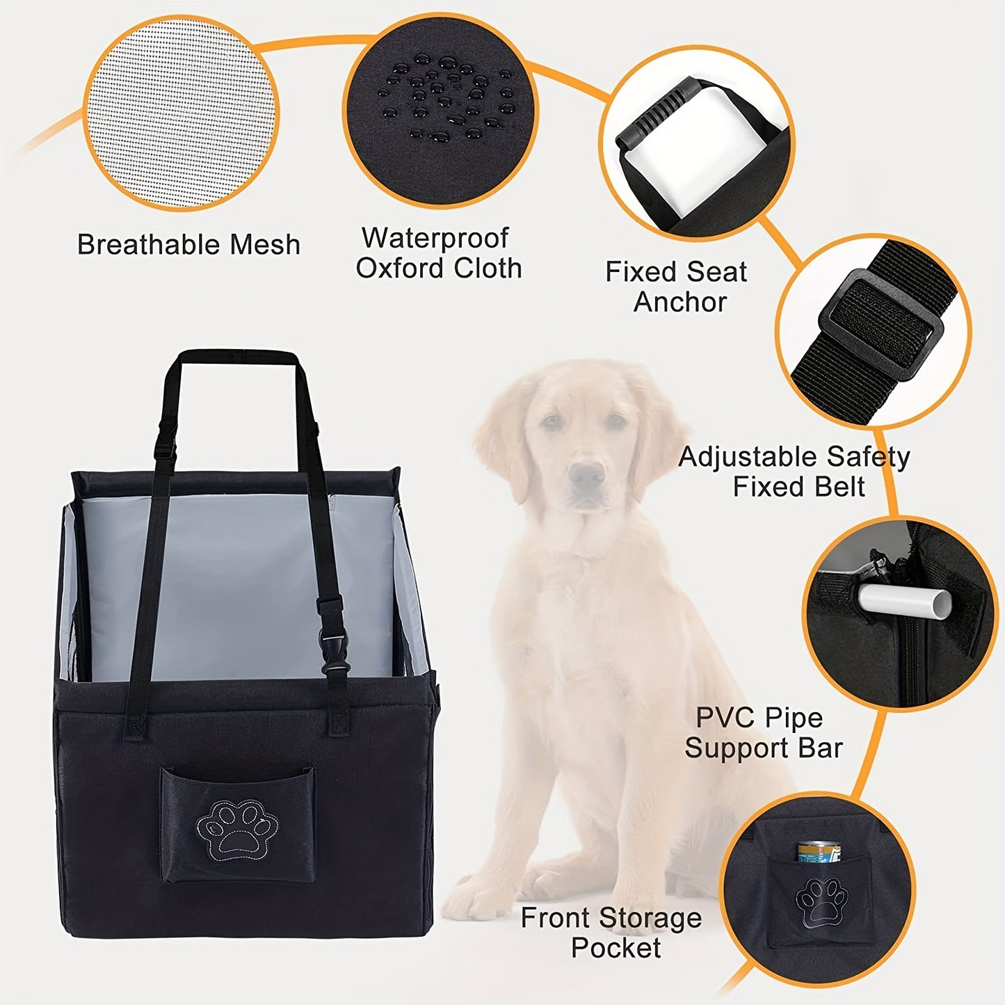 Siège auto pour chien Siège auto confortable et imperméable Niche pour chien Cage pour animal de compagnie Panier pour chien pliable et respirant 