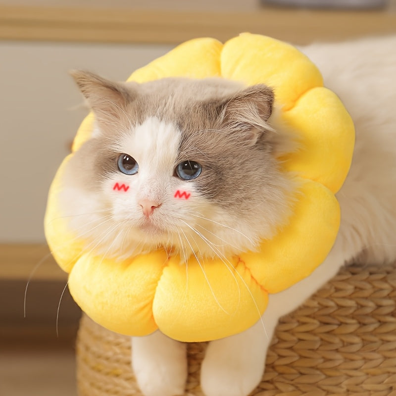 Soft Touch | Verstellbares Sonnenblumen-Halsband für Katzen und kleine Hunde – weiches Polyester, Cartoon-Design, Anti-Leck- und Kratzschutzkegel mit sicherem Schnallenriemen, Haustierhalsband 