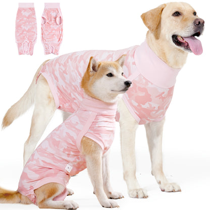 1-teiliger Genesungsanzug für Haustiere mit hohem Kragen, postoperative Hundekleidung aus Nylon und Elastan, einfaches An- und Ausziehen mit Magic Tape, leckfest, bequem für alle Jahreszeiten, Pullover aus Strickstoff für kleine bis große Hunderassen
