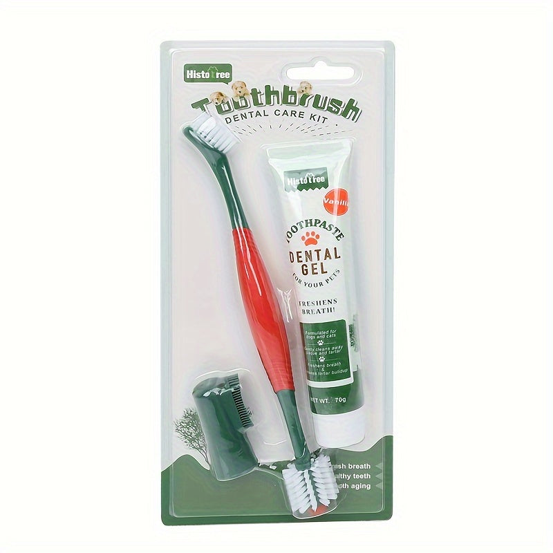 Kit de soins dentaires pour animaux de compagnie 3 pièces – Brosse à dents en silicone souple, dentifrice non toxique et gel pour haleine fraîche pour chiens et chats