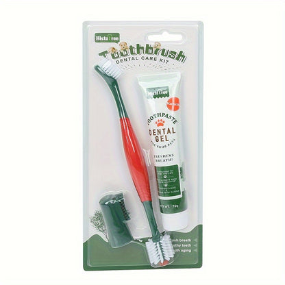 Kit de soins dentaires pour animaux de compagnie 3 pièces – Brosse à dents en silicone souple, dentifrice non toxique et gel pour haleine fraîche pour chiens et chats