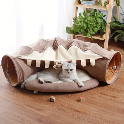 Tunnel pliable pour chat avec lit lavable – Jouet d'intérieur idéal pour les chats de petite et moyenne taille