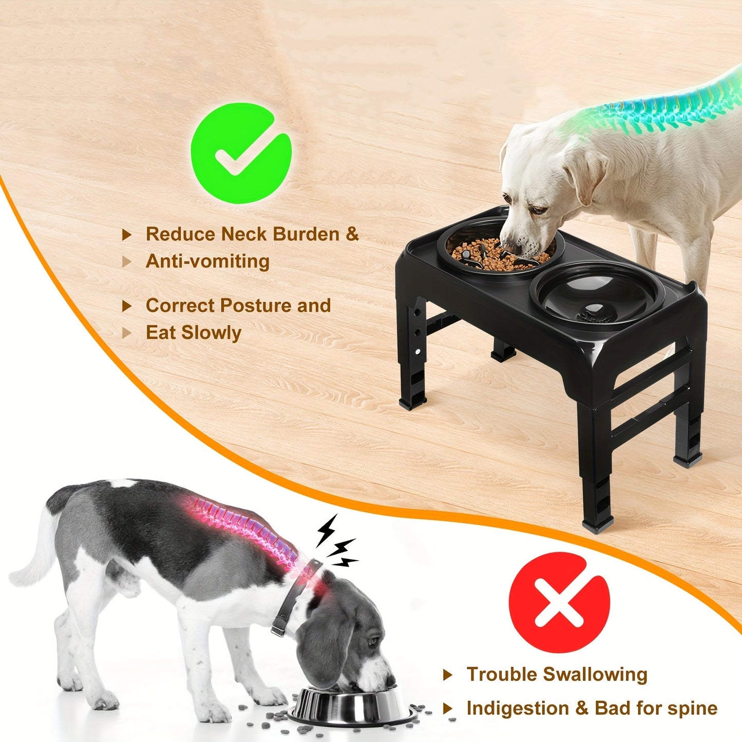 1 support de gamelle surélevé pour chien à alimentation lente, support de gamelle surélevé réglable sur 4 hauteurs avec bol de nourriture puzzle et bol d'eau anti-déversement pour chiens de taille moyenne et grande, ARSALI 