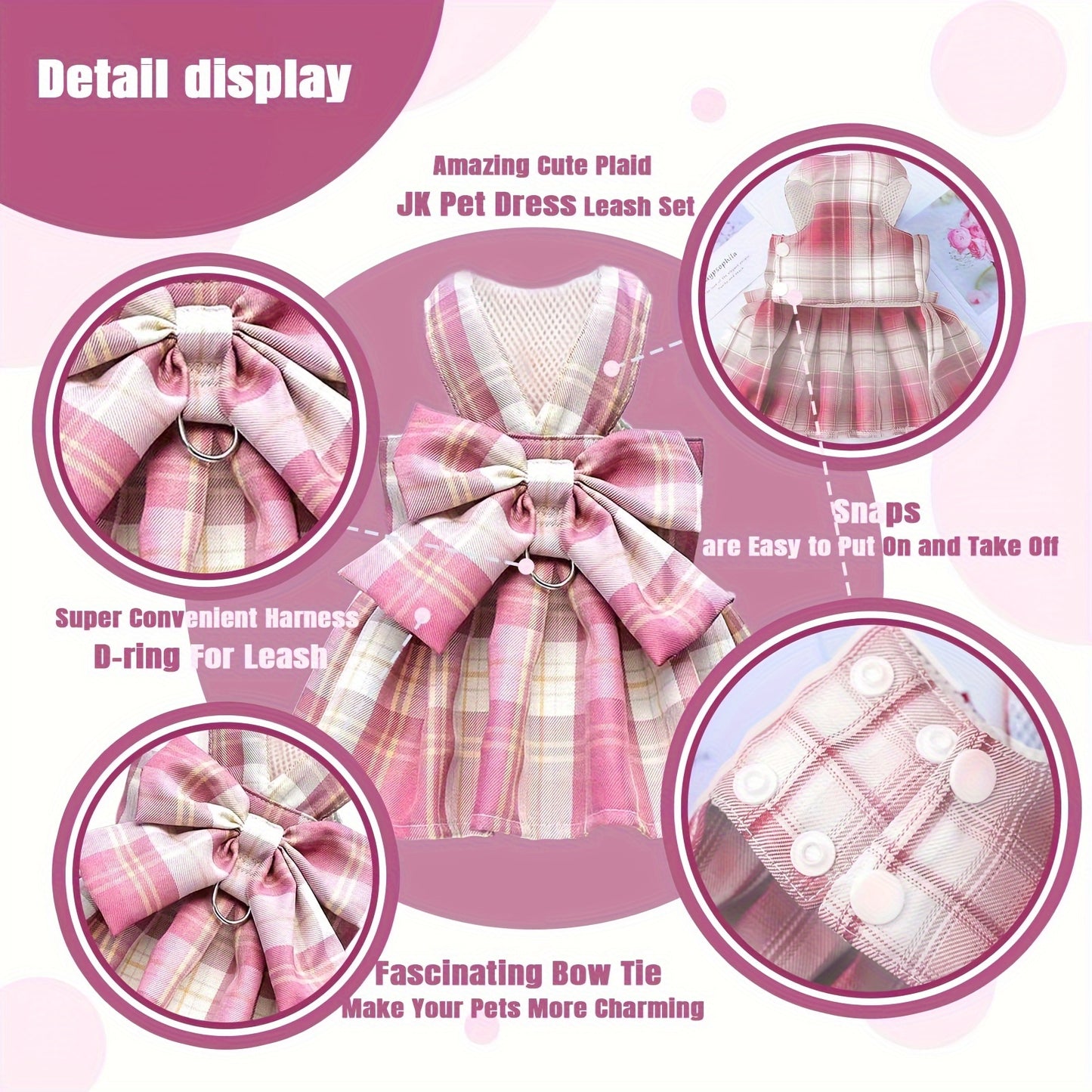 Ensemble robe pour animaux de compagnie avec nœud papillon et laisse pour petits chiens et chats - Jolie robe d'été princesse pour chihuahua, yorkshire - Lavage à la main uniquement, polyester tissé, pull toutes saisons pour animaux de compagnie 