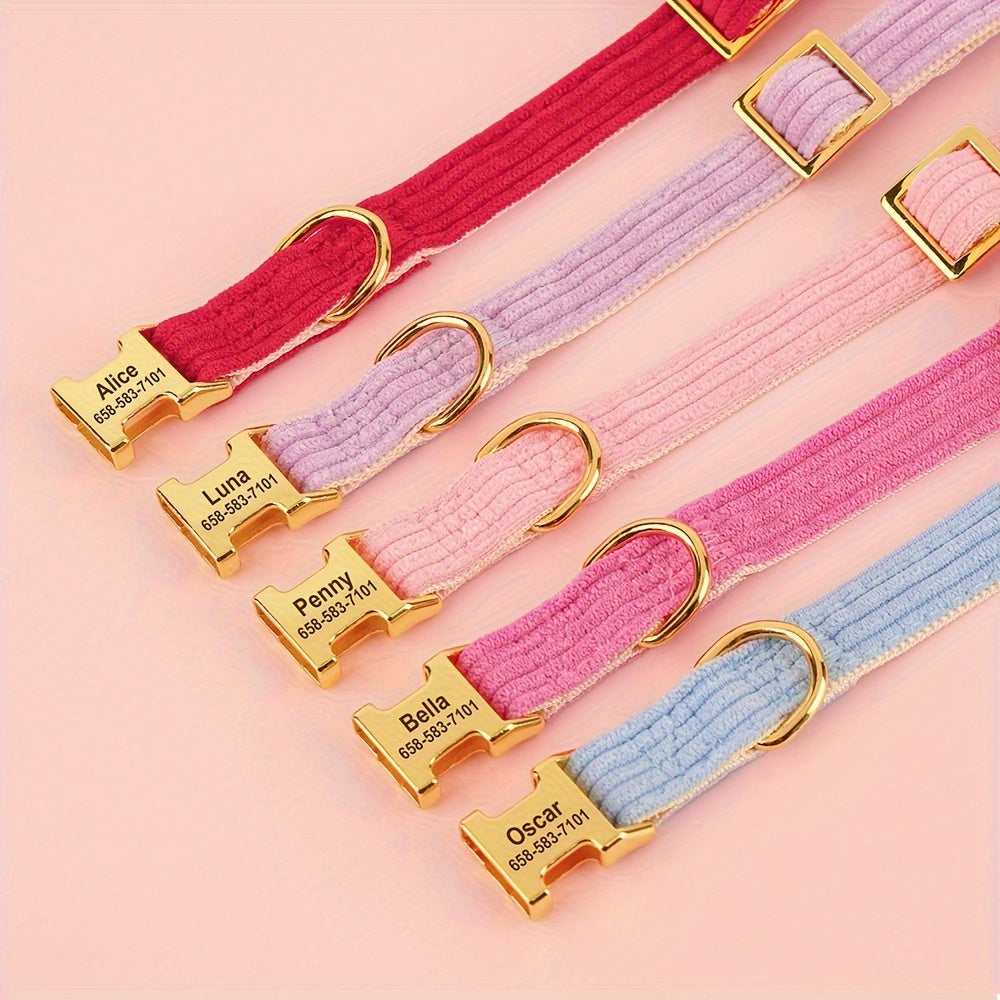 Collier pour chien en velours côtelé personnalisable avec nœud – Réglable et confortable pour les petites et moyennes races