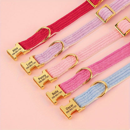 Collier pour chien en velours côtelé personnalisable avec nœud – Réglable et confortable pour les petites et moyennes races