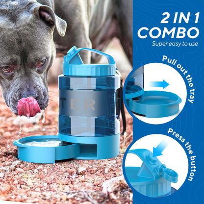 Bouteille d'eau pour chien Ocean Blue de grande capacité de 74 oz avec bol intégré - Portable et étanche pour la randonnée, le camping et les jeux au parc - Idéale pour les races de petite à moyenne taille 