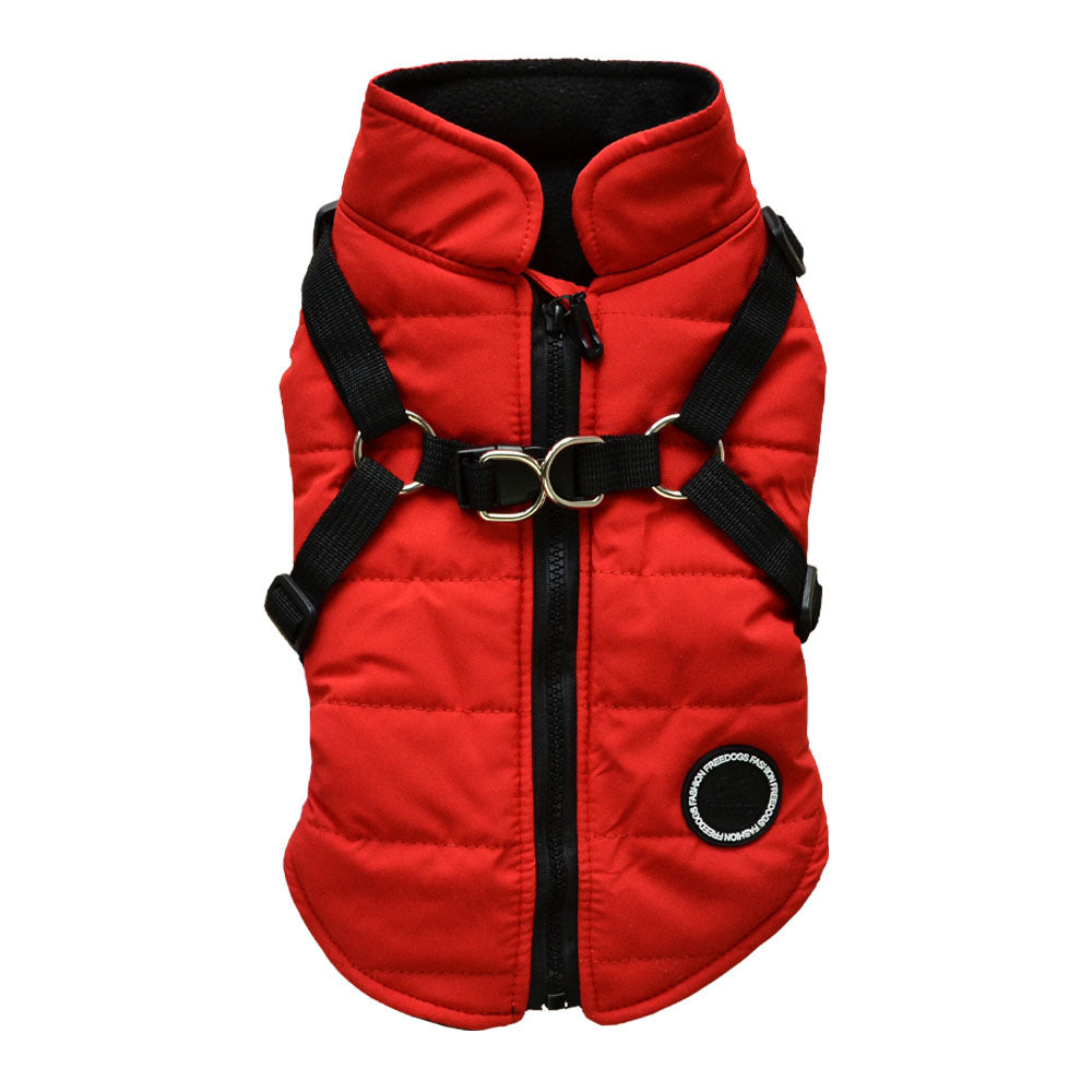 Gilet rembourré chaud pour chien avec harnais pour petits et moyens chiens - Manteau rouge pour plus de confort et de sécurité Cadeau de Noël