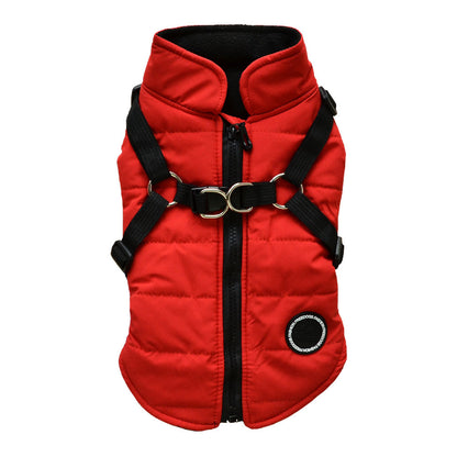 Gilet rembourré chaud pour chien avec harnais pour petits et moyens chiens - Manteau rouge pour plus de confort et de sécurité Cadeau de Noël