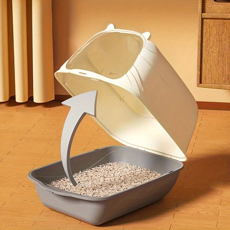 Bac à litière pour chat fermé de grande taille avec pelle et doublure, résistant aux éclaboussures et aux odeurs, matériau rectangulaire en silicone + PP, bac à litière pour chat entièrement fermé et facile à nettoyer, 1 pièce