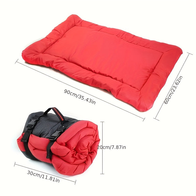 Portable Waterproof Pet Cushion for Dogs, Foldable & Rollable Design, Non-Skid Bottom, Polyester Fiber Filling, Rectangle Shape, Ideal for Outdoor Camping, Car & Home Use, Suitable for Small to Medium Breeds