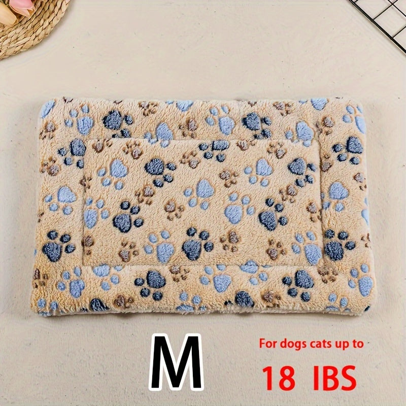 Coussin pour animal de compagnie à motif de pattes de chien au café de dessin animé – Matelas pour chat double couche, confortable et chaud