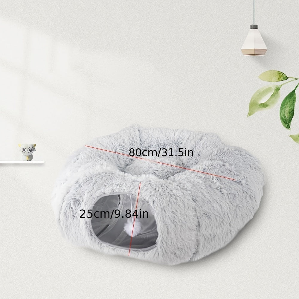 Lit tunnel en peluche confortable pour chat - Pliable et chaud 