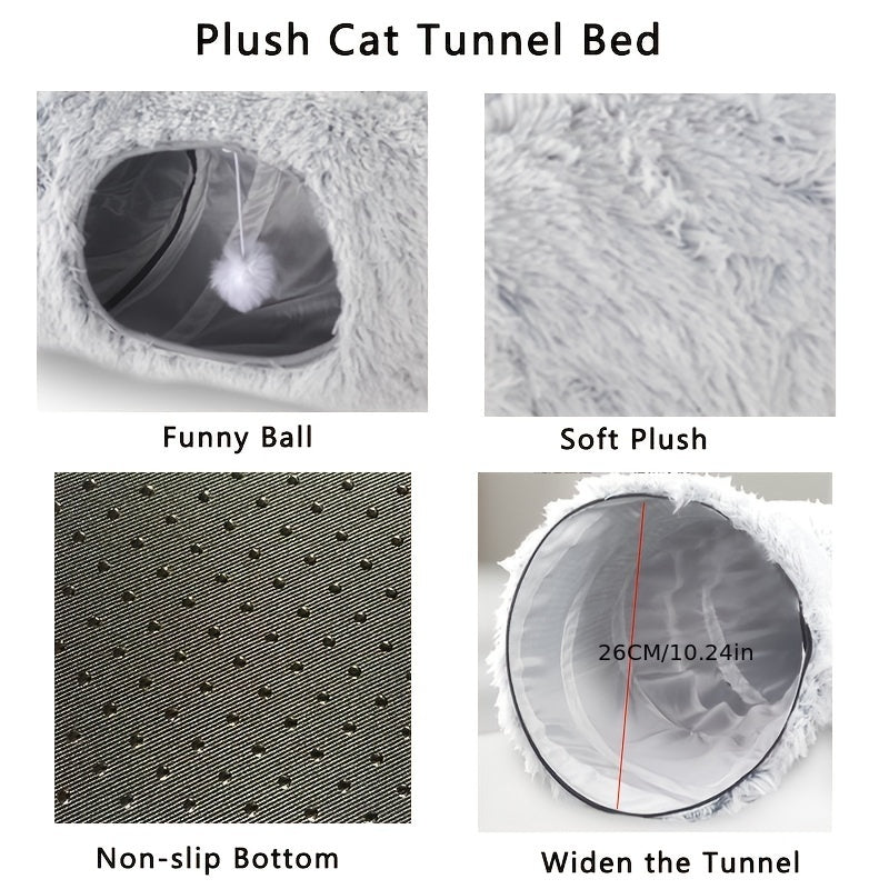Lit tunnel en peluche confortable pour chat - Pliable et chaud 