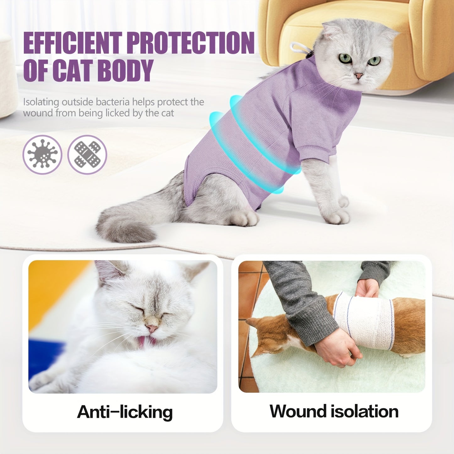 Combinaison de récupération confortable pour chat - Respirante et anti-léchage