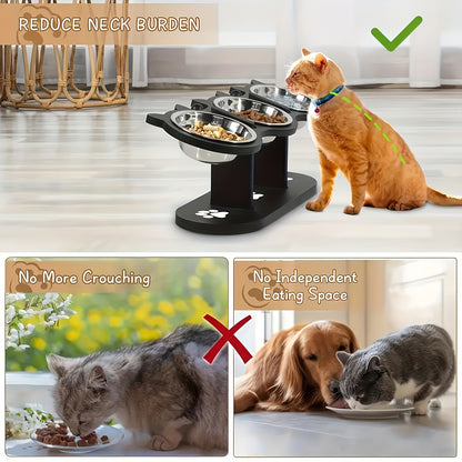 3pcs Adjustable Elevated Cat Bowls with Stainless Steel Inserts - 15-Degree Tilted, Height-Adjustable for Cats & Small Pets, Easy to Clean & Portable, Ideal for Food & Water, Cat Food Bowls