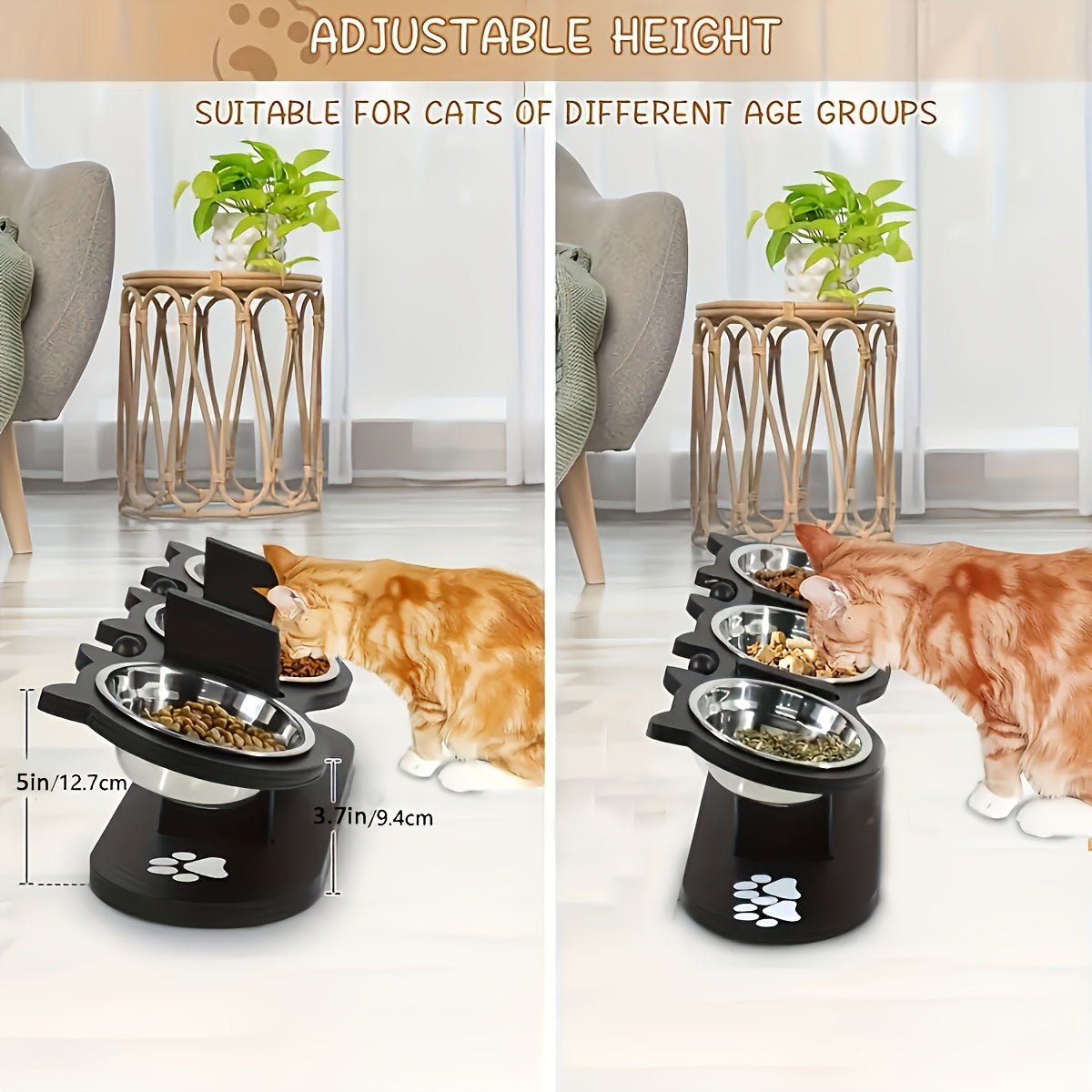 3pcs Adjustable Elevated Cat Bowls with Stainless Steel Inserts - 15-Degree Tilted, Height-Adjustable for Cats & Small Pets, Easy to Clean & Portable, Ideal for Food & Water, Cat Food Bowls